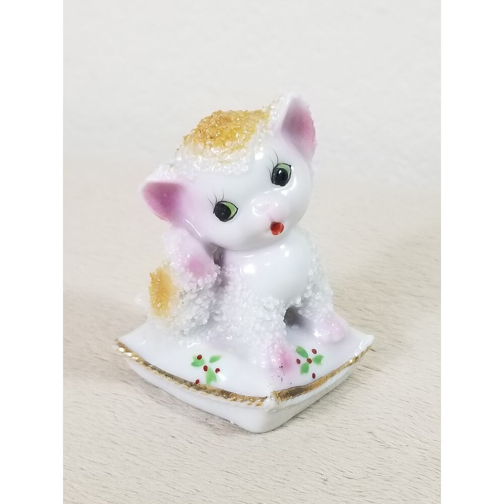 Kitten Cat Salt Shaker Porcelain Figurine 3" White Japan Collectible Vintage